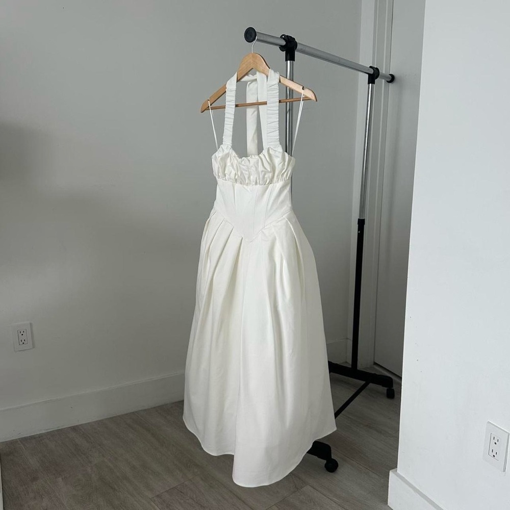 Meshki White Pleated Halter Midi Dress - Picture 6 of 9